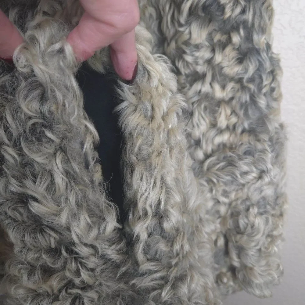 Vintage 50s Curly Lamb Mongolian Fur Coat Beige Gray Womens M Jordan Marsh - Picture 11 of 13